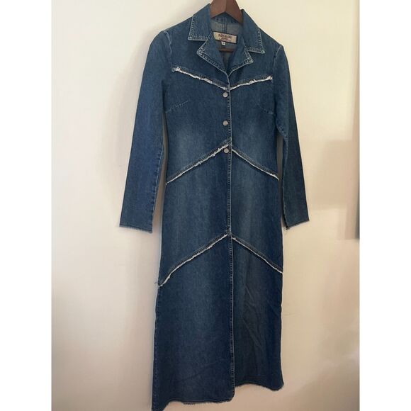 Paris Blues Vintage 90's Long Denim Raw Edge Jacket Women's Size Small - Picture 2 of 8